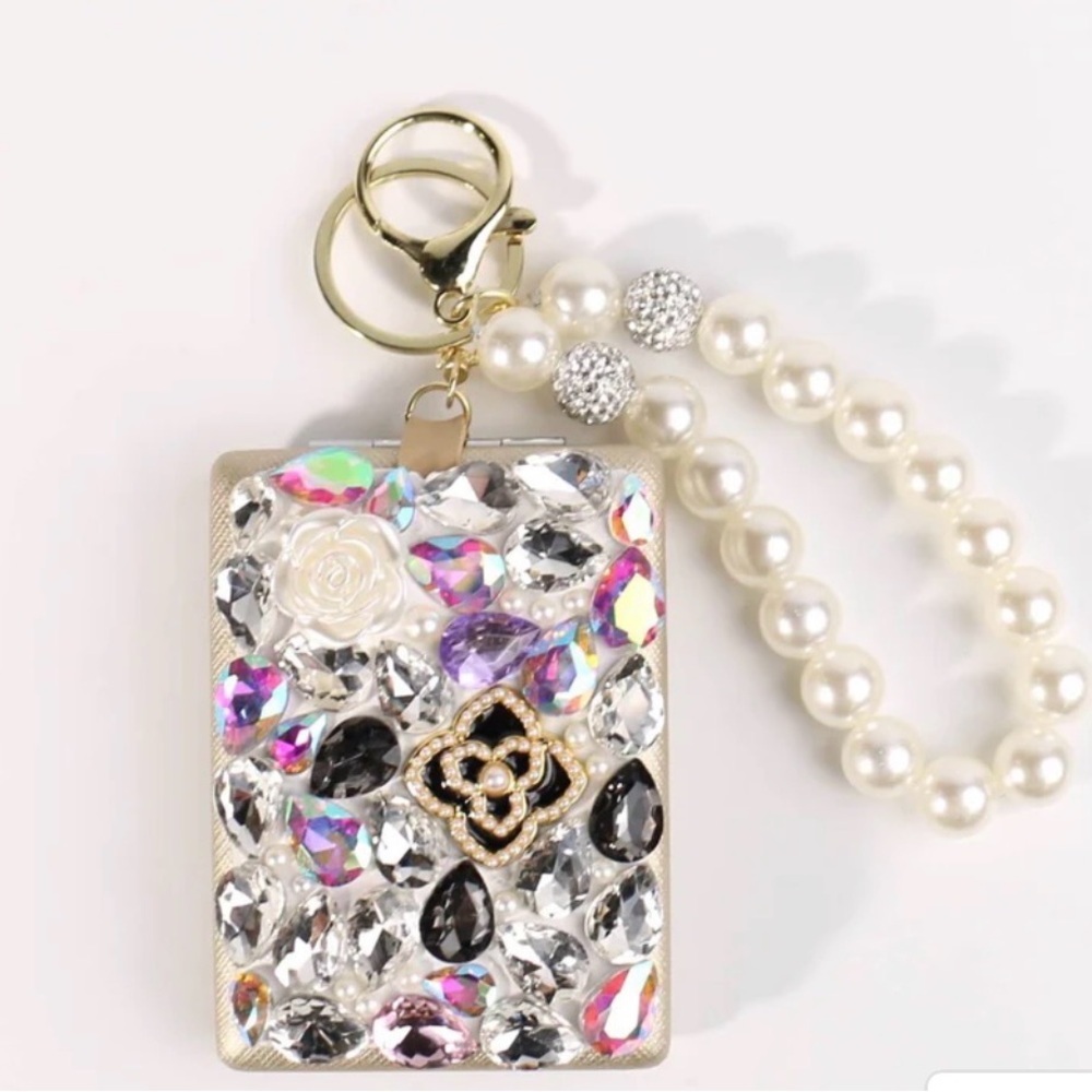 Rhinestone square double sided compact mirror